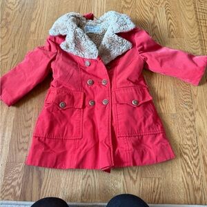 London Fog Red Pea Coat with Faux Fur Collar